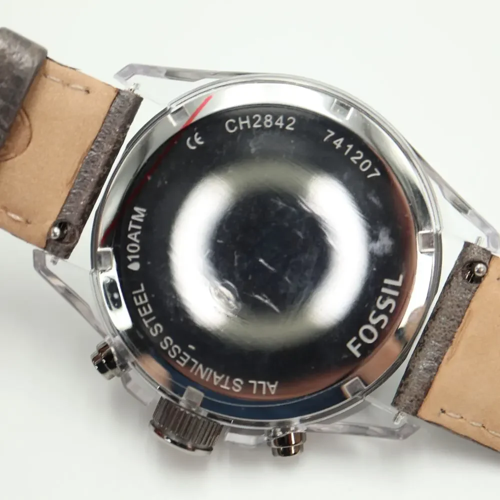 Fossil Decker 42mm Clear Chronograph Watch Gray Leather CH2842 NWT New Battery